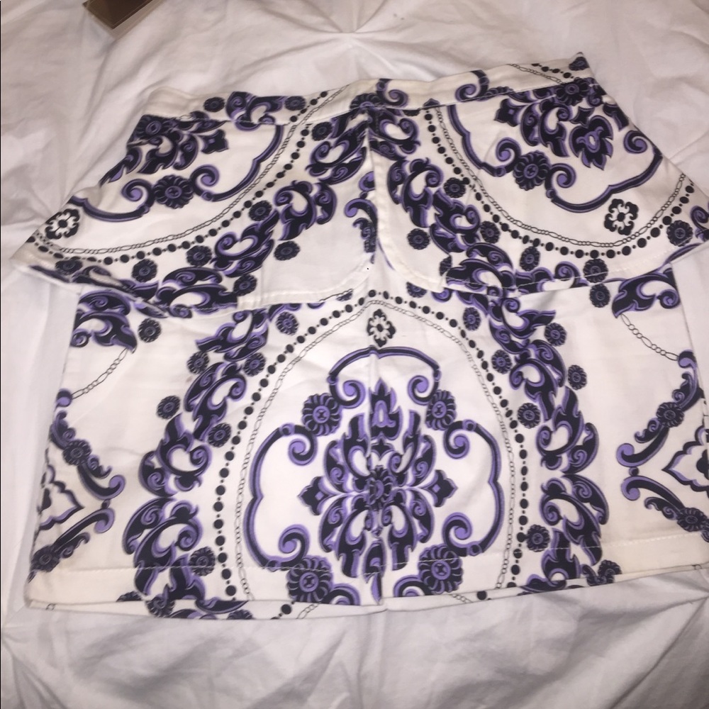 Xenia boutique white purple and black peplum skirt