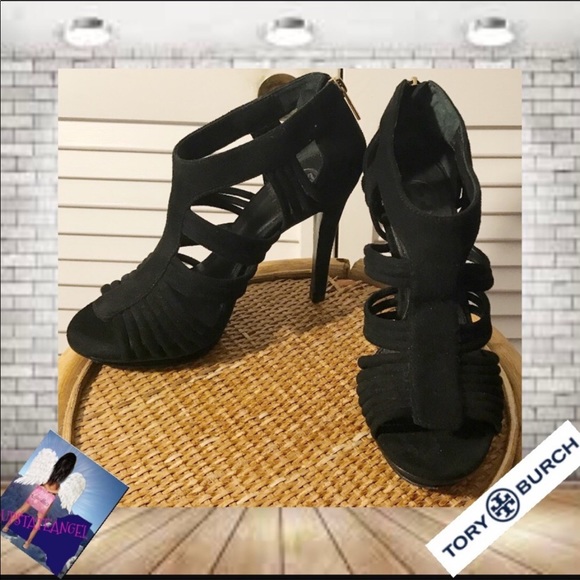 Tory Burch Shoes - Tory Burch Sigourney Sandals Black Suede Heels 6.5