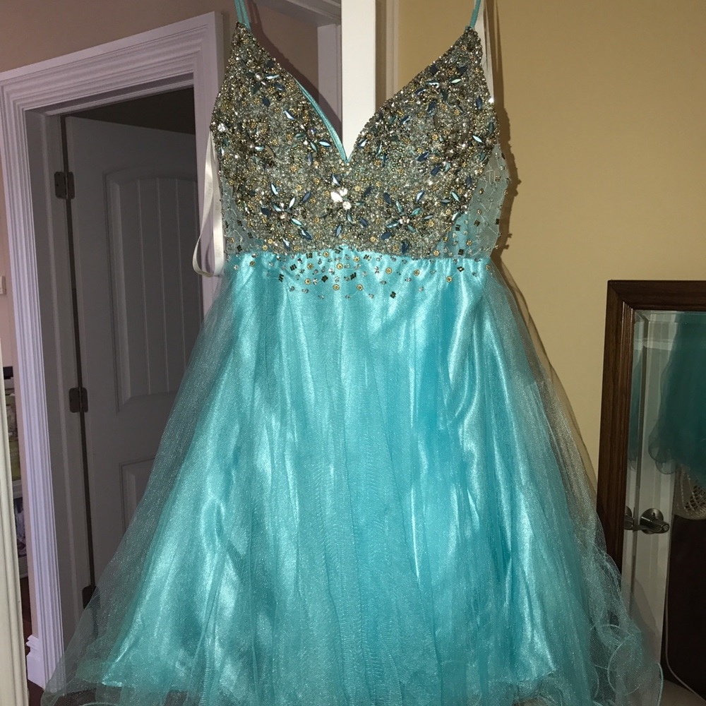 Studded blue prom dress
