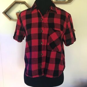 Short sleeve red buffalo plaid flannel