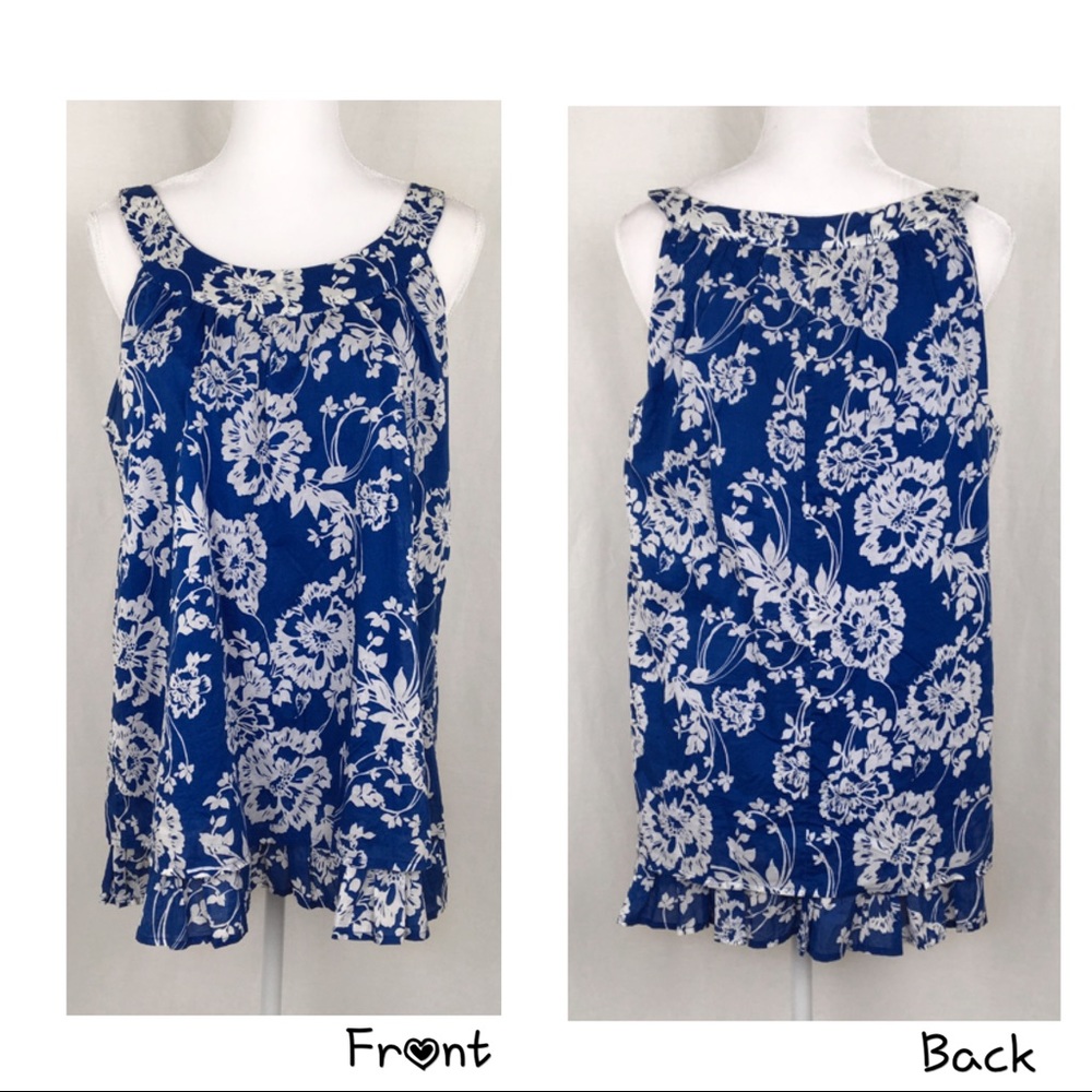 Style & Co Blue & White Cotton Floral Tunic Top