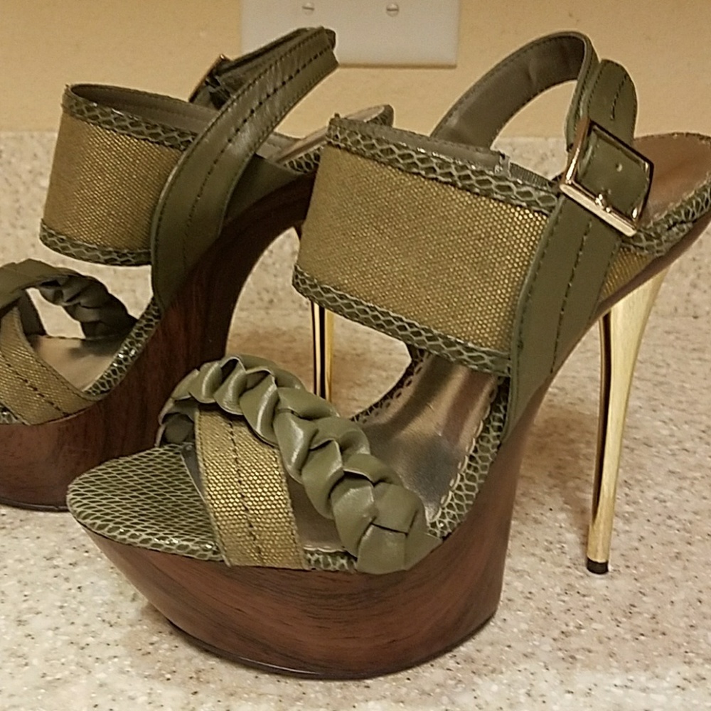 Platform heel army green sandals