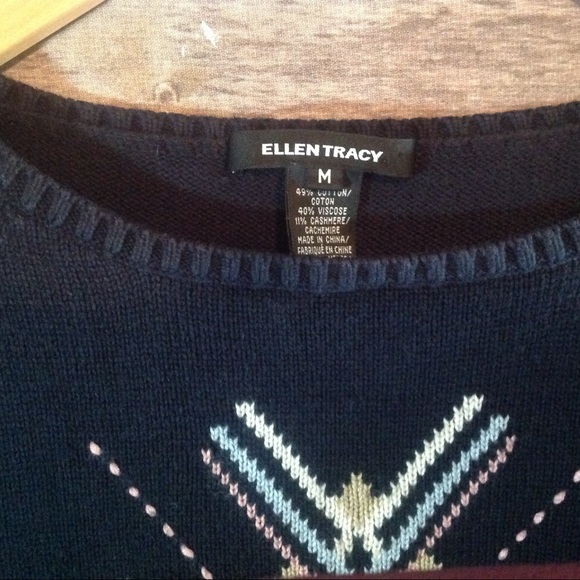 Ellen Tracy Cashmere Blend Navy Argyle Sweater - Picture 4 of 5