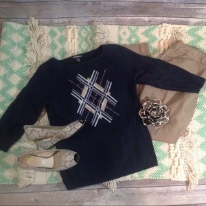 Ellen Tracy Cashmere Blend Navy Argyle Sweater