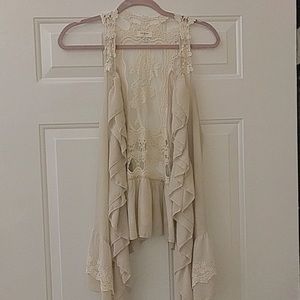 NWOT Crocheted/ruffle cover blouse, cream color