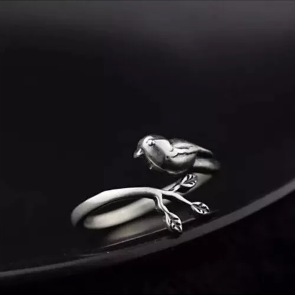 Bird On A Tree Branch Adjustable Ring