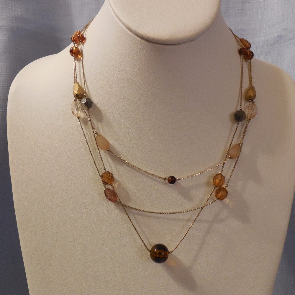 Multi Strand Chain Necklace Gold Rootbeer Amber