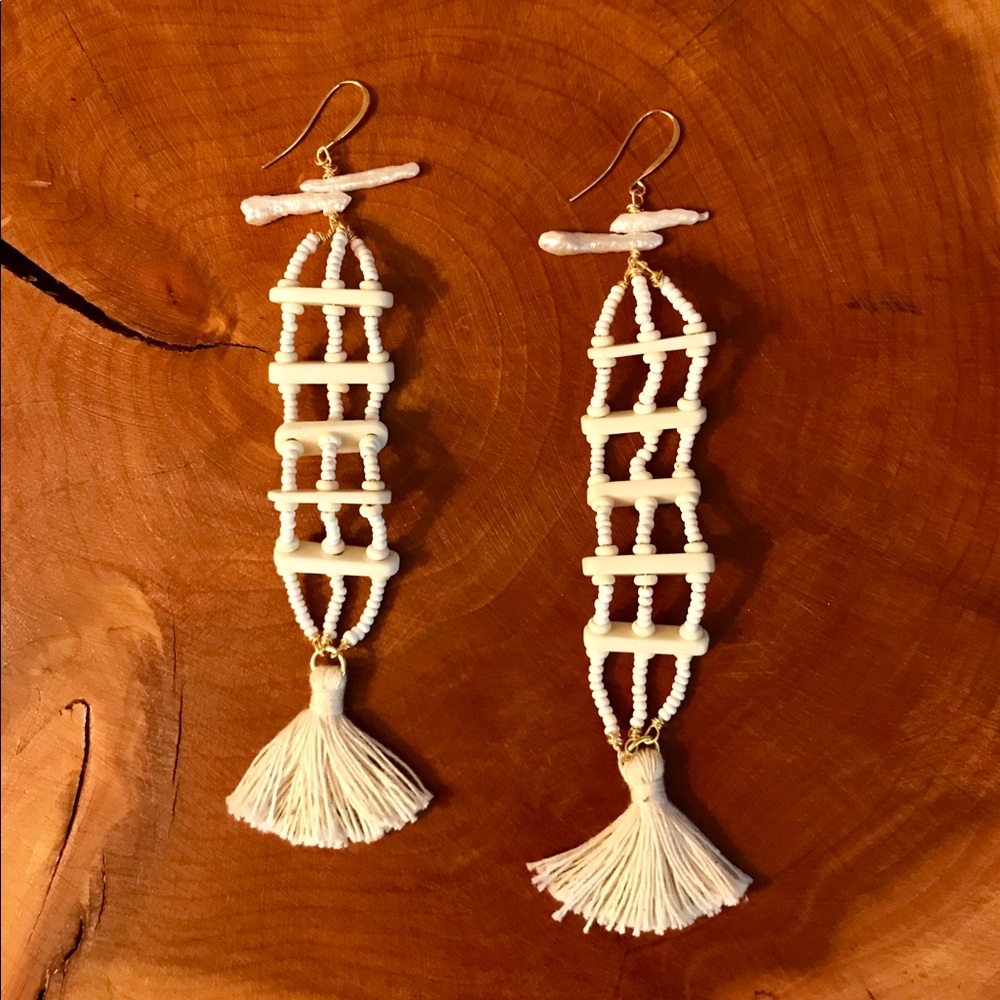 Himalaya Earrings - Tassel, Bone Beads