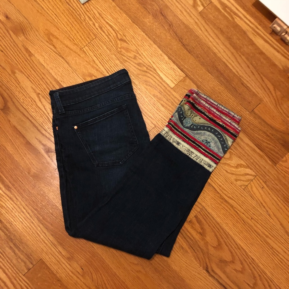 Pilcro (Anthropologie) fabric trim ankle jeans