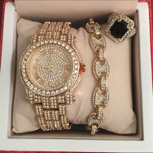 Men’s Gold Plated Luxury Watch&Bracelet&Ring Set
