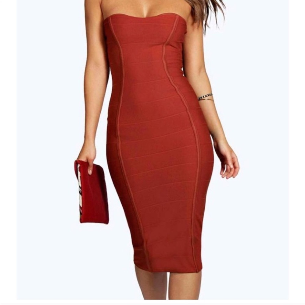 Boohoo rust dress
