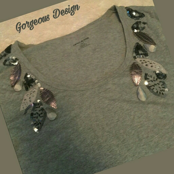 Gorgeous DKNY gray top with beautiful details - Picture 5 of 8