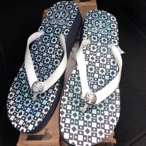 Tory Burch Wedge flip flops.