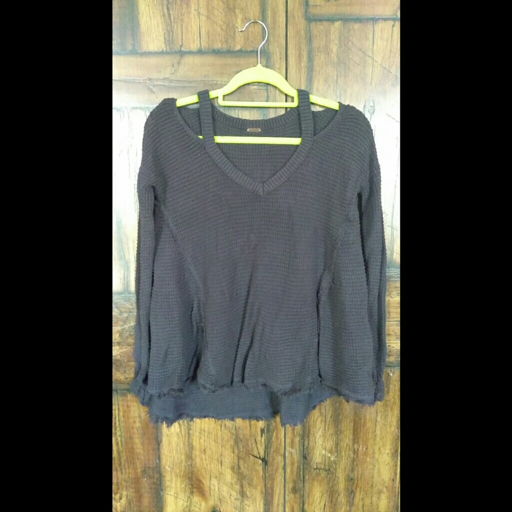 Free people off shoulder dark gray sweater