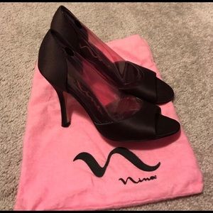 Chocolate brown peep toe shoes