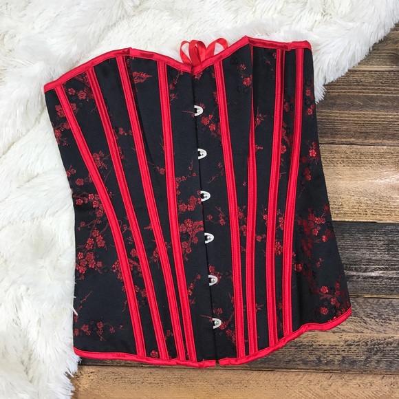 ‼️Black and Red Cherry Blossom Corset - Picture 1 of 6