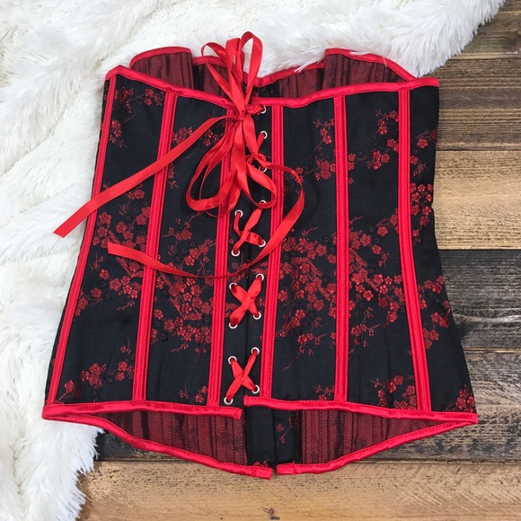 ‼️Black and Red Cherry Blossom Corset - Picture 3 of 6