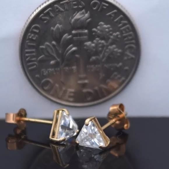 .50 Ct Trillion Cut Diamond Solid 14K Gold Studs - Picture 3 of 4