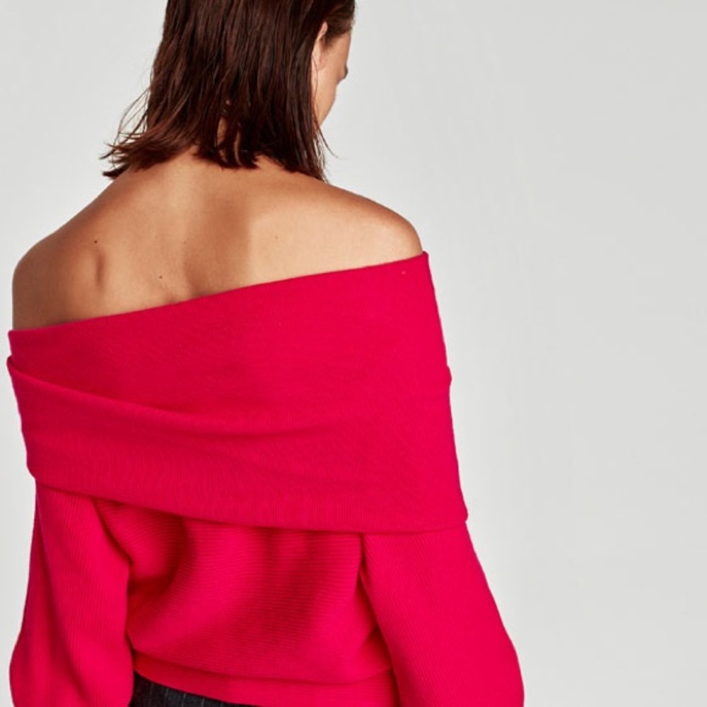 Zara fuchsia ribbed bandeau sweater - Picture 2 of 7