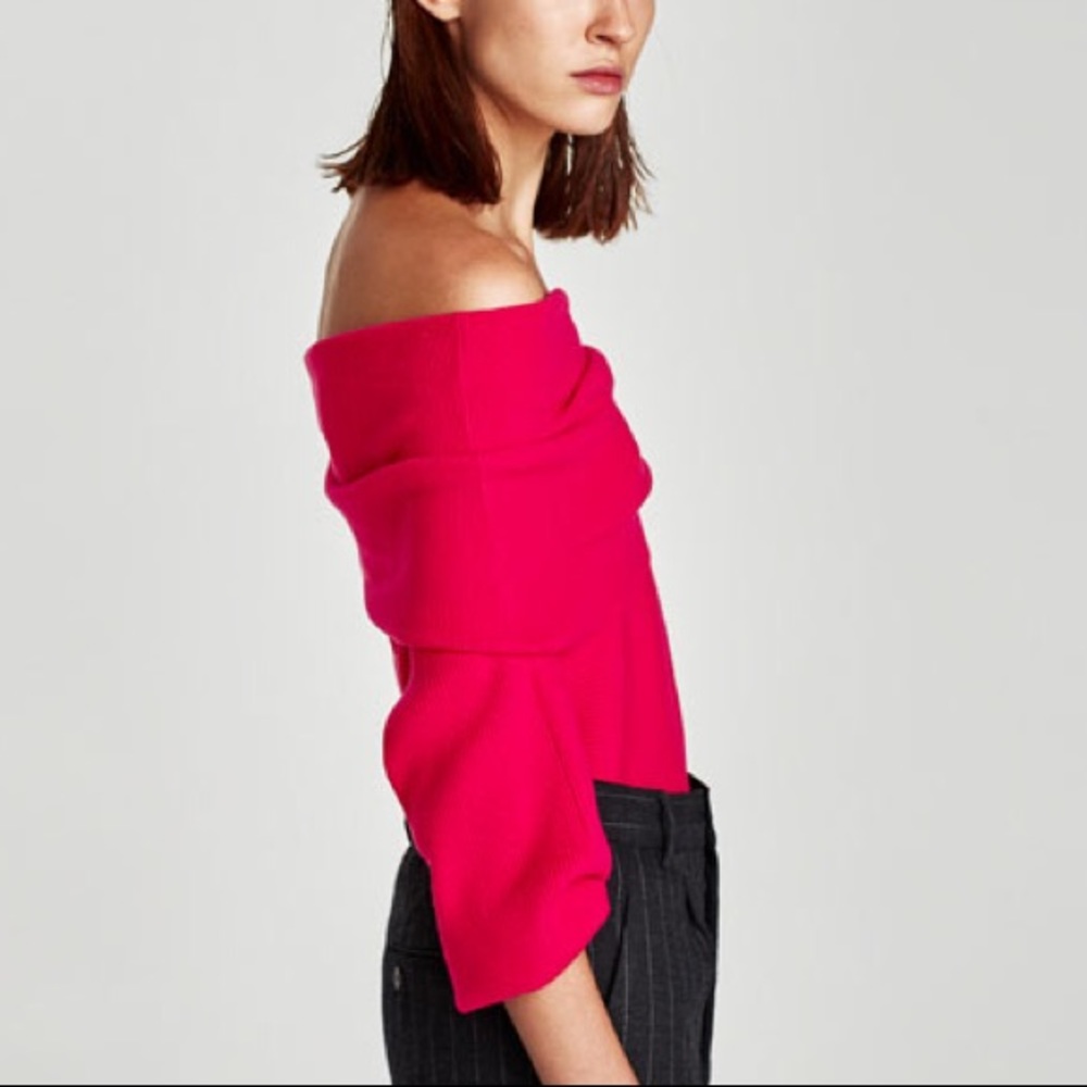 Zara fuchsia ribbed bandeau sweater - Picture 4 of 7