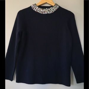J.Crew Navy Embellished Collar Sweater