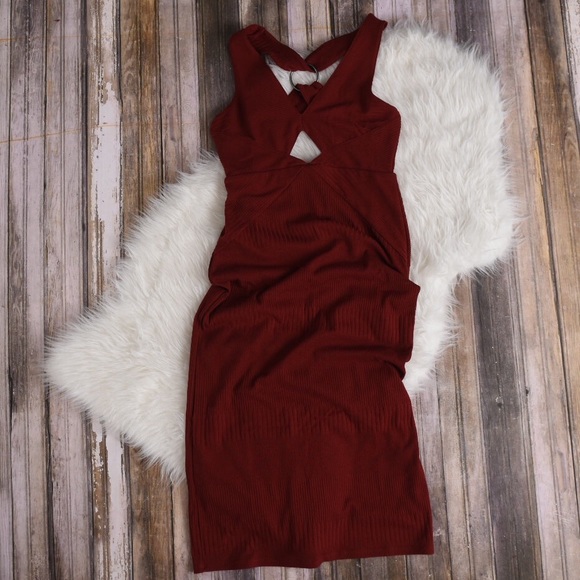 Free People Maroon bodycon midi cutout dress. - Picture 2 of 8