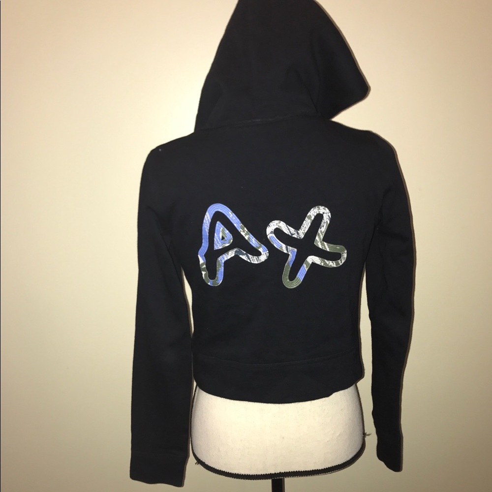 Armani Exchange Black Pullover Hoodie Wrap CropTop
