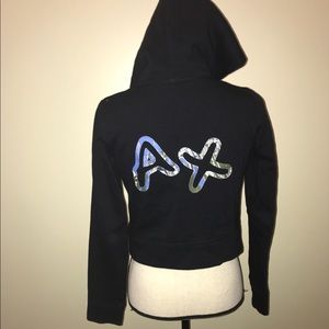 Armani Exchange Black Pullover Hoodie Wrap CropTop