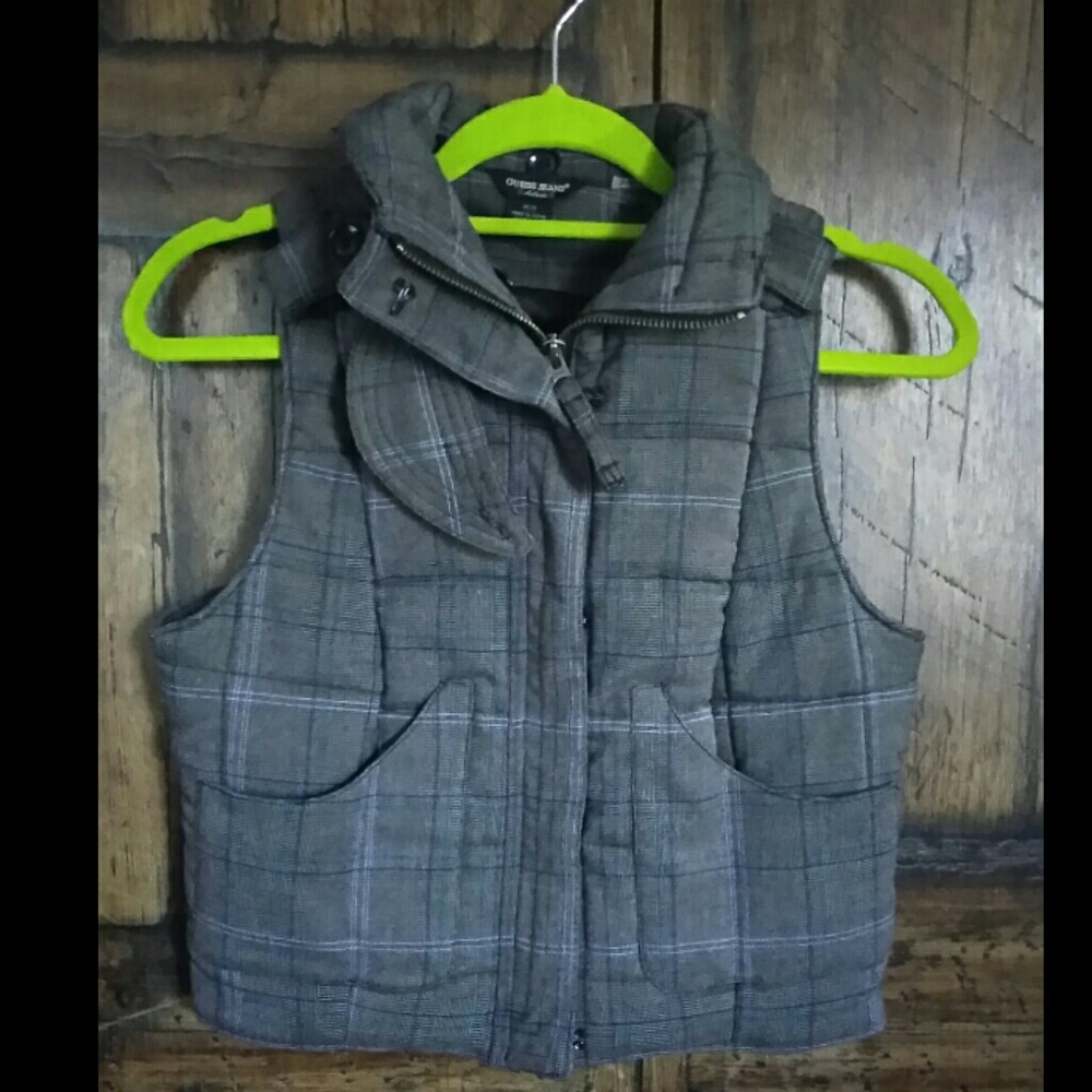 Authentic Guess jeans puffer vest plaid