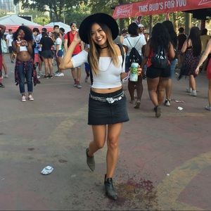 FREE PEOPLE distressed black denim skirt