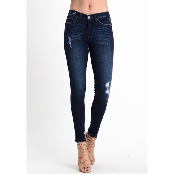 Dark wash light distressed jeans - Picture 2 of 6