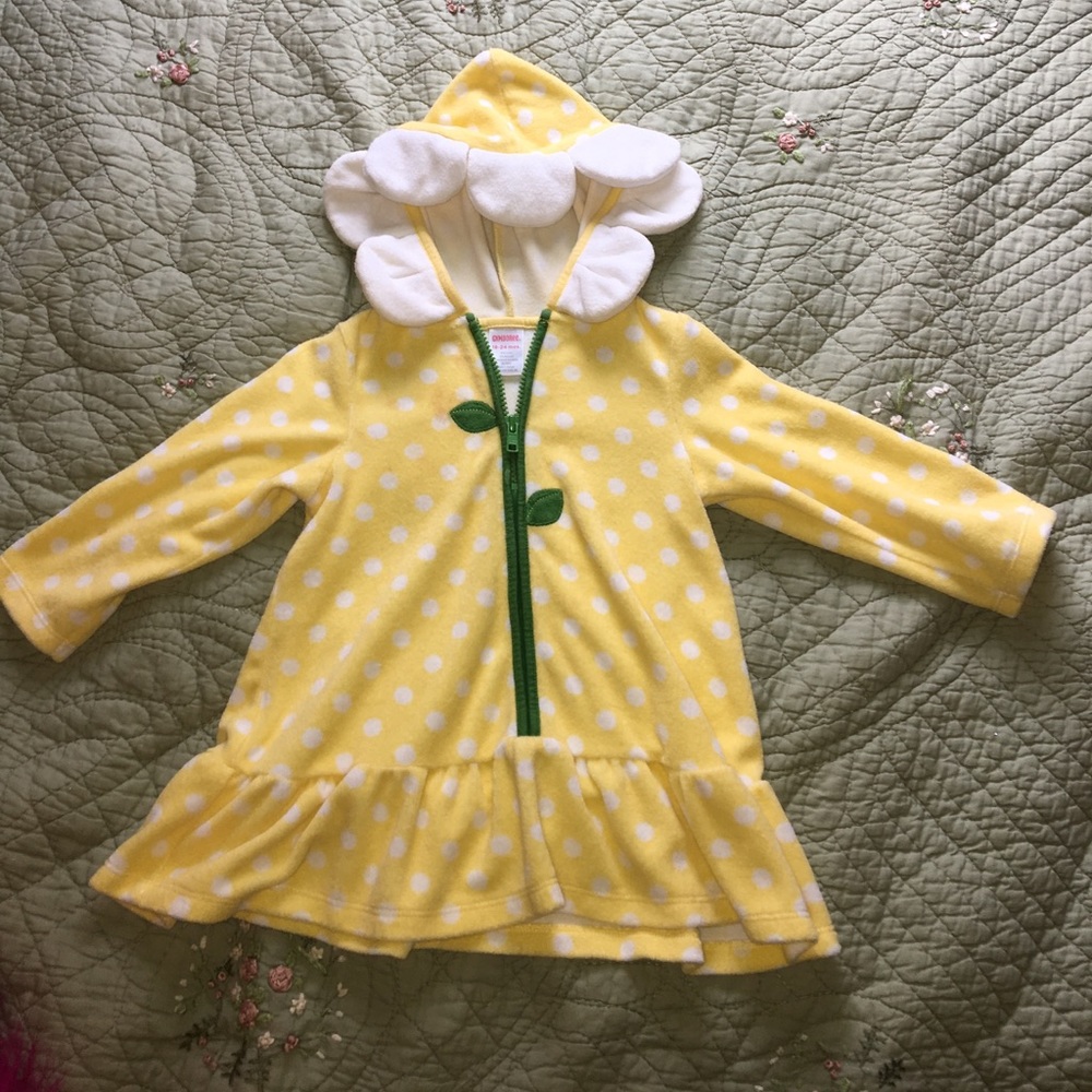 Yellow Terry Cloth Flower Hooded Coverup 18-24M