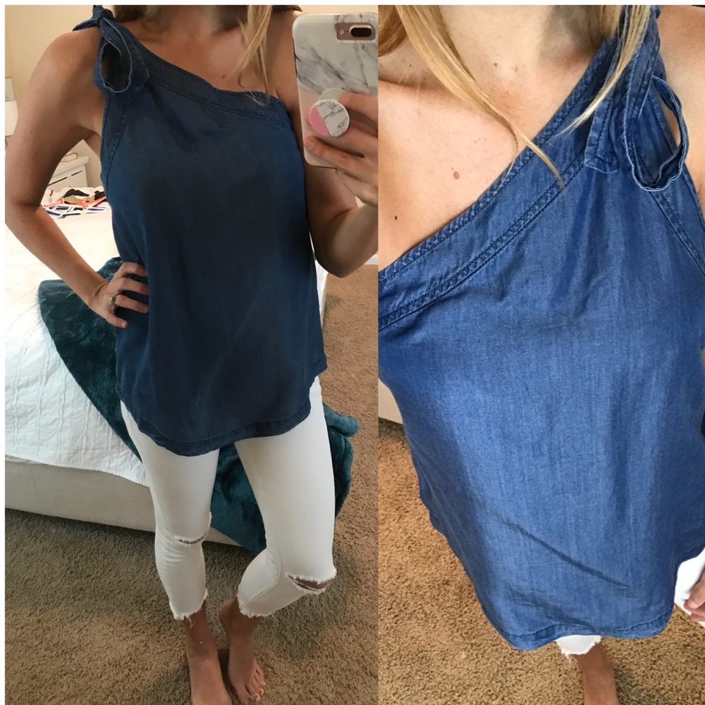 One shoulder chambray shirt