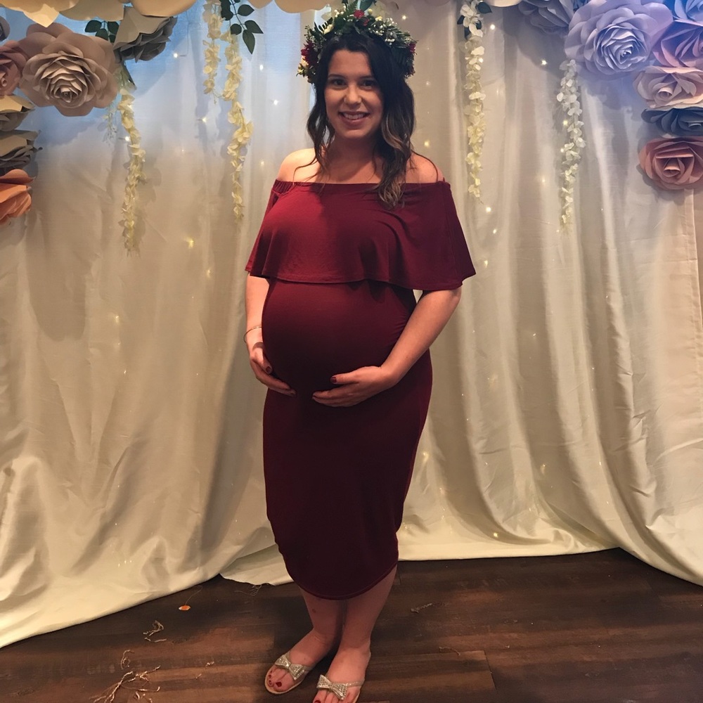 Maroon Off the Shoulder Maternity Dress
