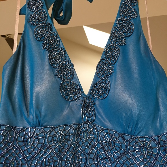 Navy beaded halter formal dress - Picture 3 of 5