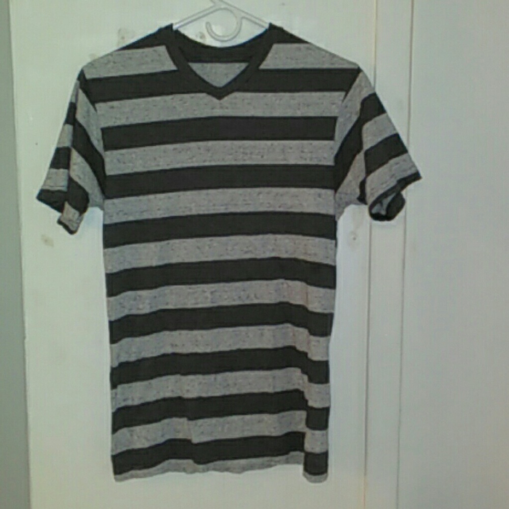Men's Grey Striped V-Neck Shirt