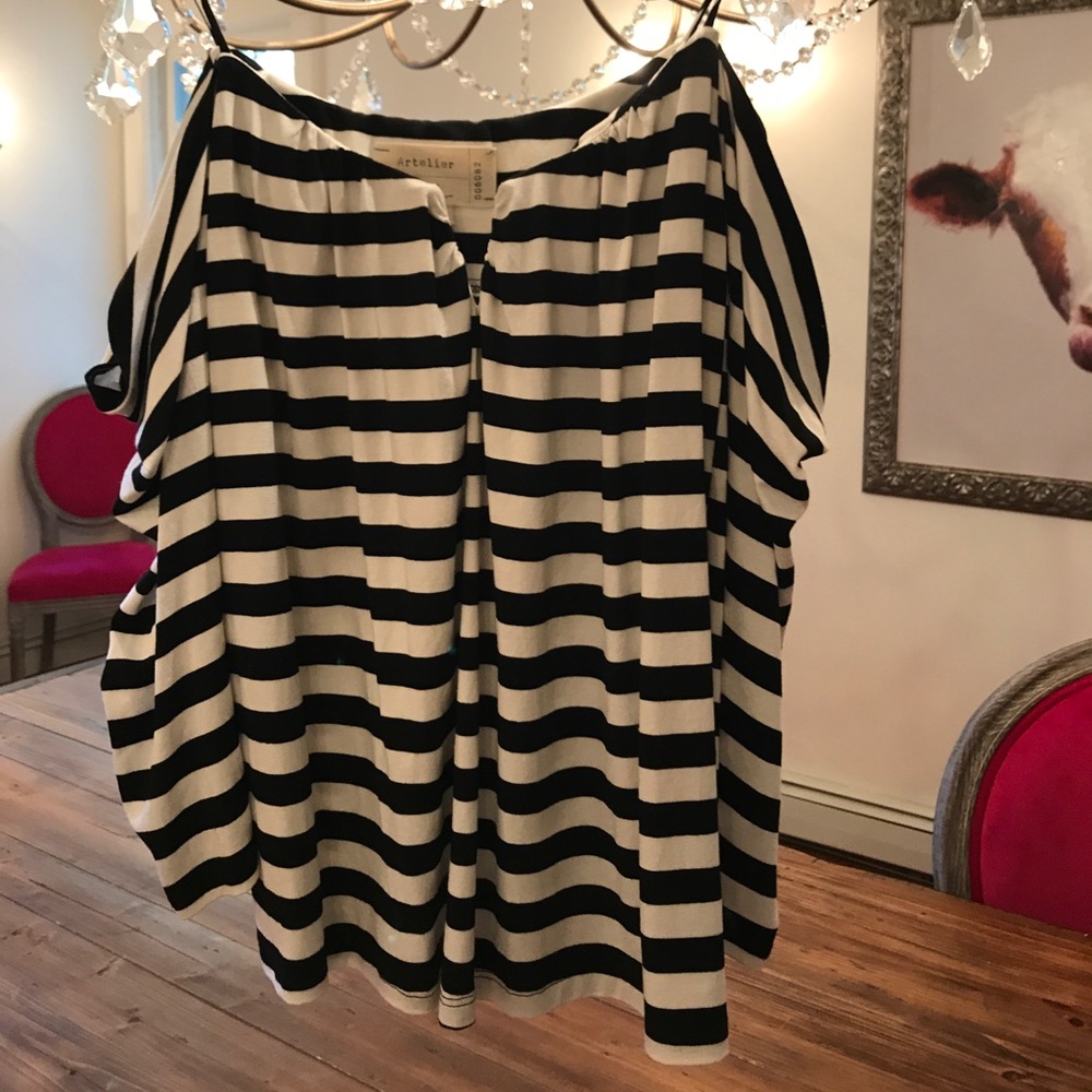 Nicole Miller Stripe Cold Shoulder Top