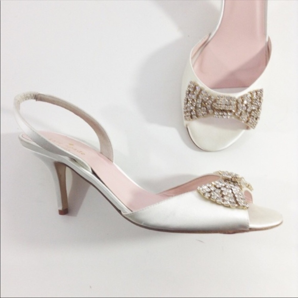 NEW KATE SPADE white satin wedding prom bow sandal