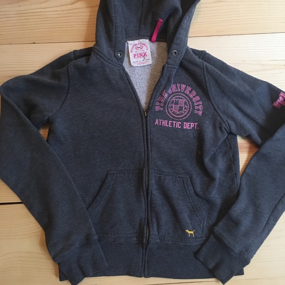 🎀VS pink hoodie zip up *gold paint*