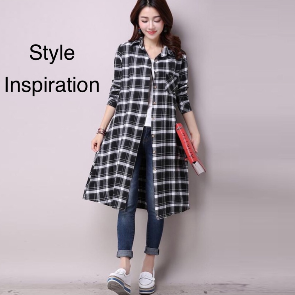 Long Plaid Top with Side Slits - Picture 4 of 8