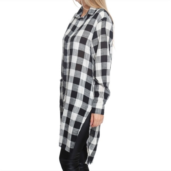 Long Plaid Top with Side Slits - Picture 2 of 8