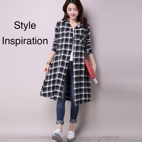 Long Plaid Top with Side Slits - Picture 4 of 8