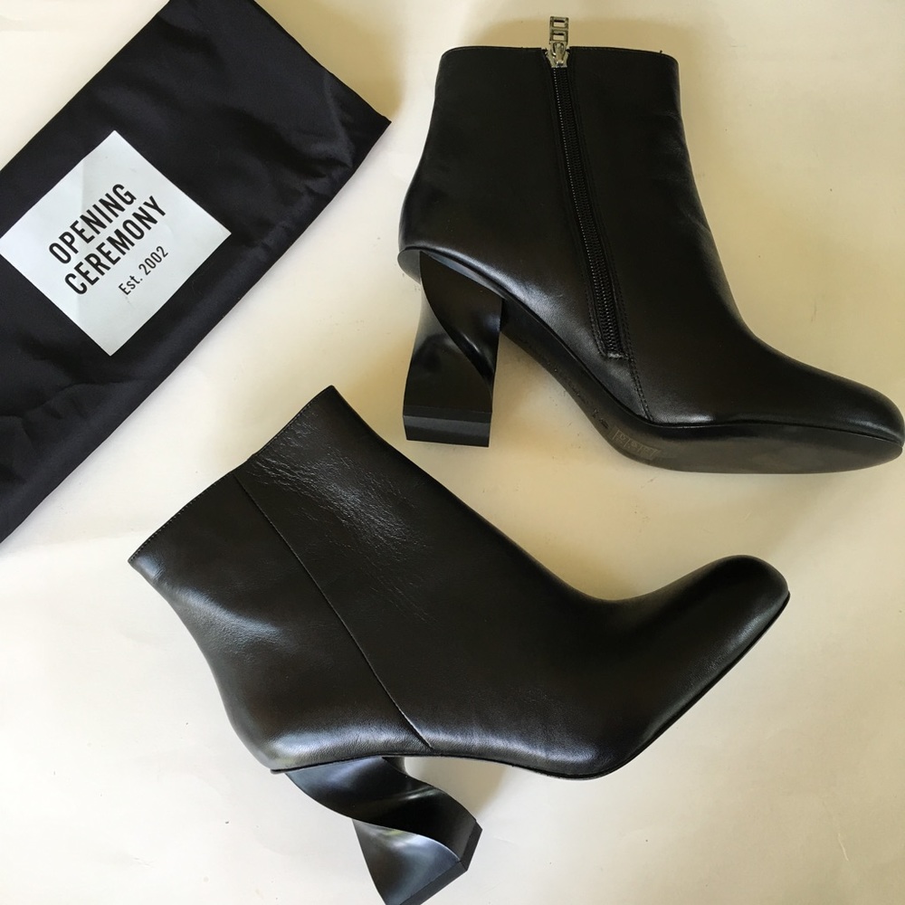 NEW OPENING CEREMONY black spiral heel ankle boots