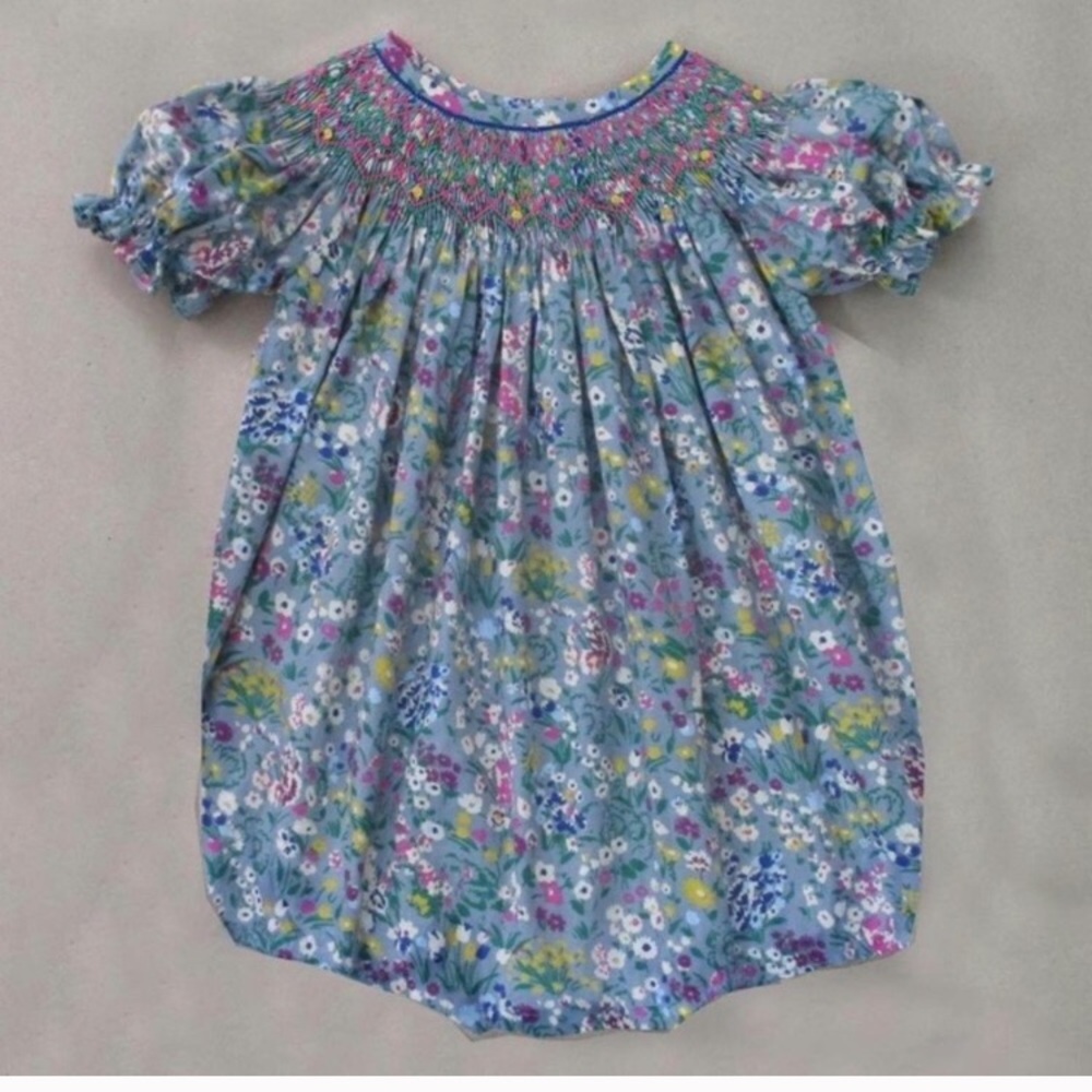 Gray floral smocked bubble