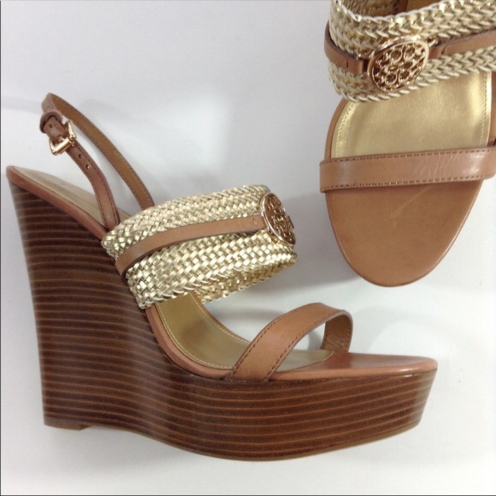 NEW COACH platform wedge sandals brown gold 41 11 - Picture 2 of 5