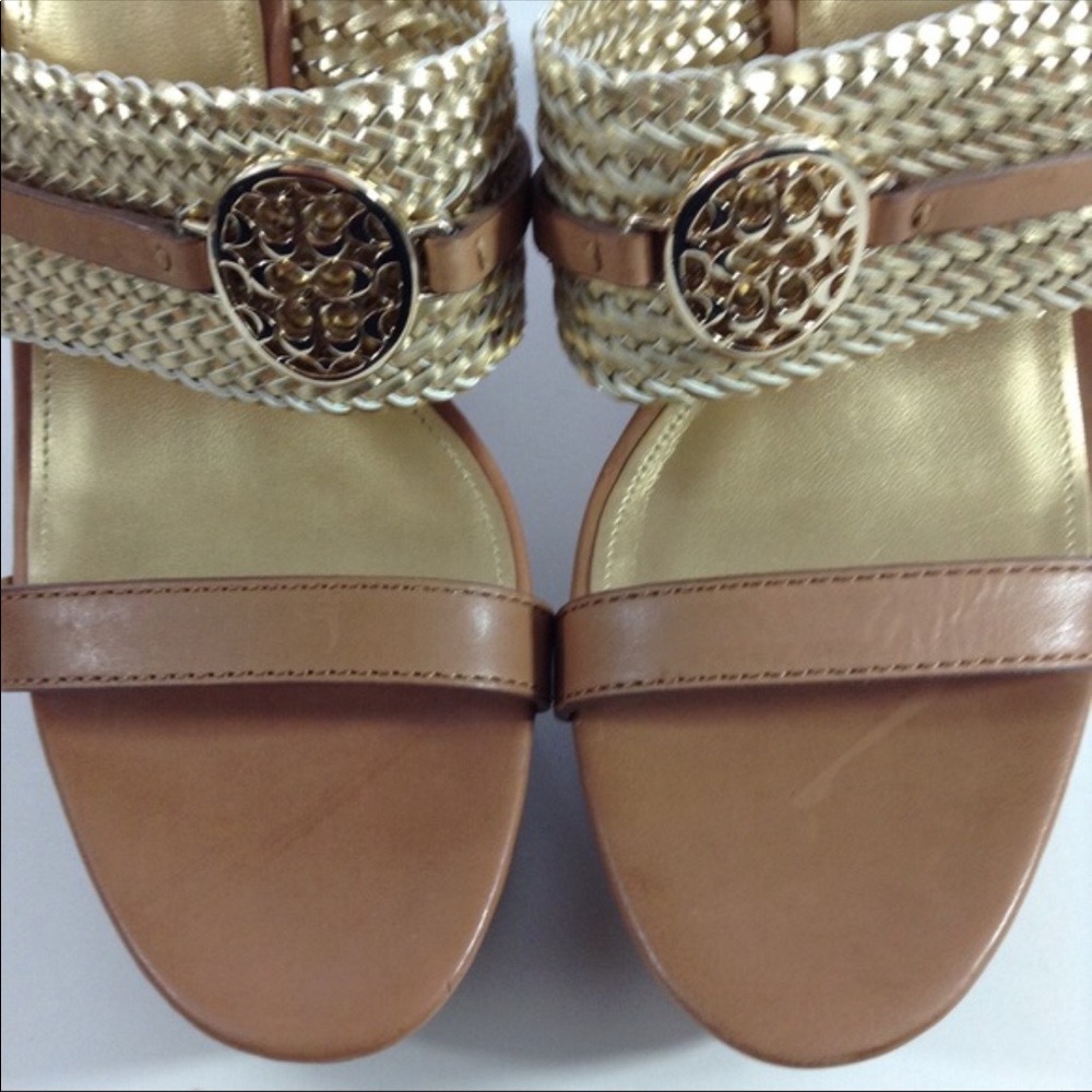 NEW COACH platform wedge sandals brown gold 41 11 - Picture 3 of 5