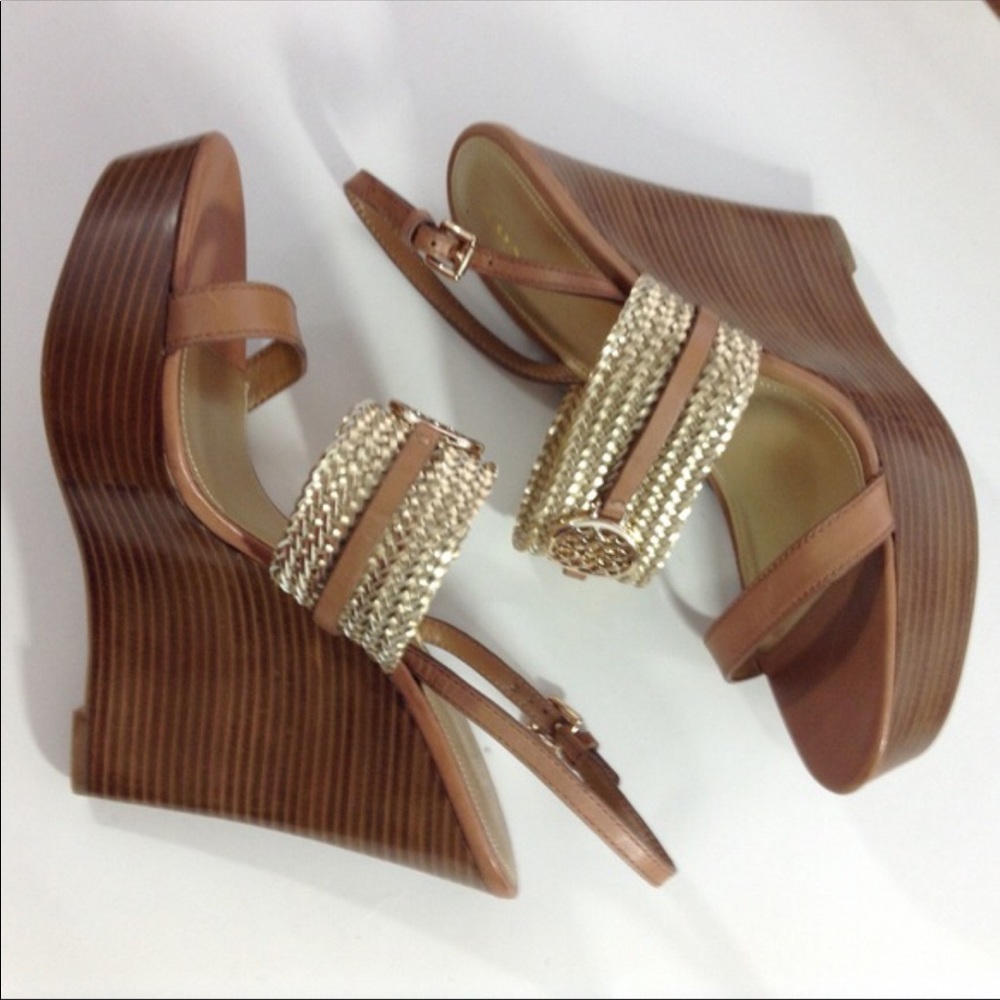 NEW COACH platform wedge sandals brown gold 41 11 - Picture 4 of 5