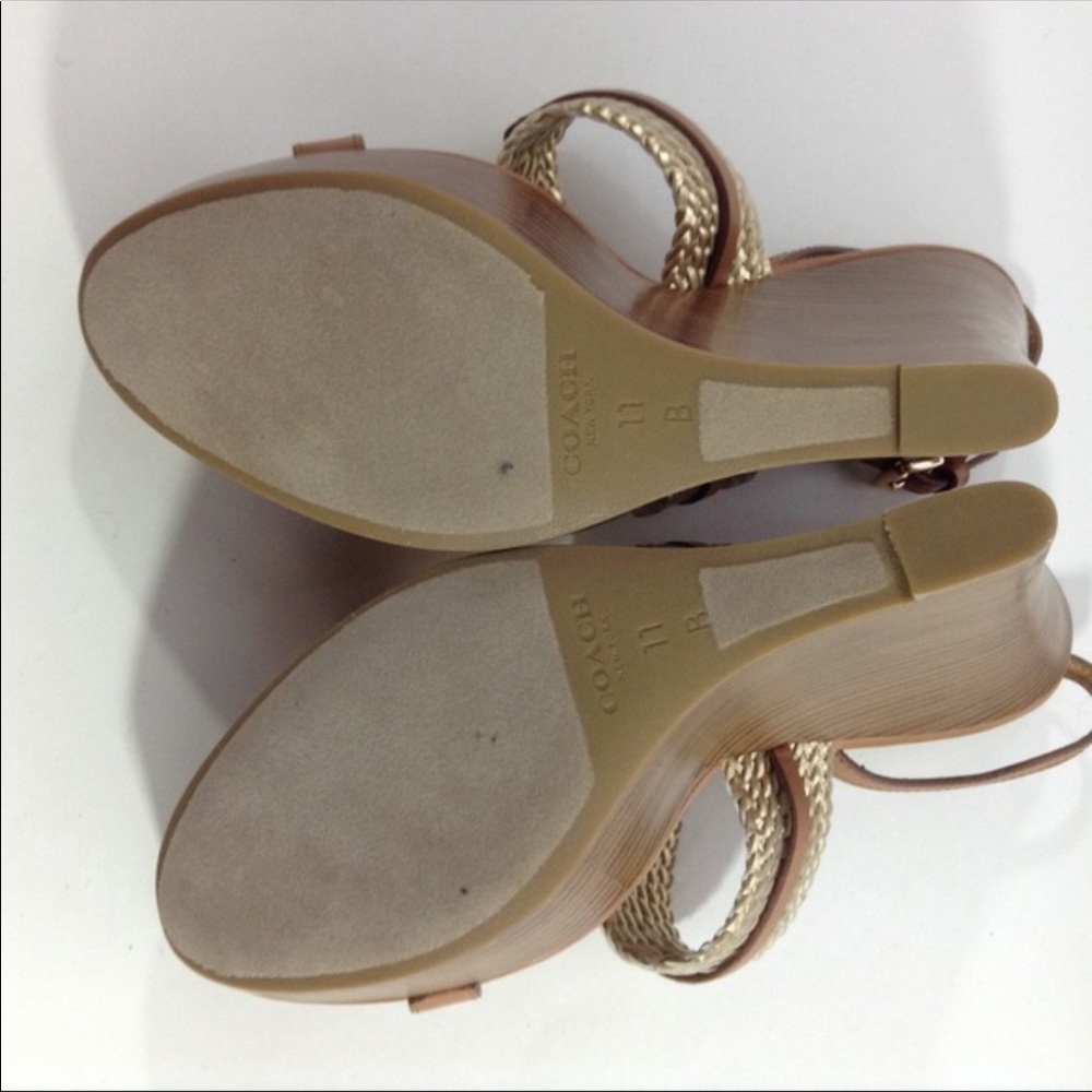 NEW COACH platform wedge sandals brown gold 41 11 - Picture 5 of 5