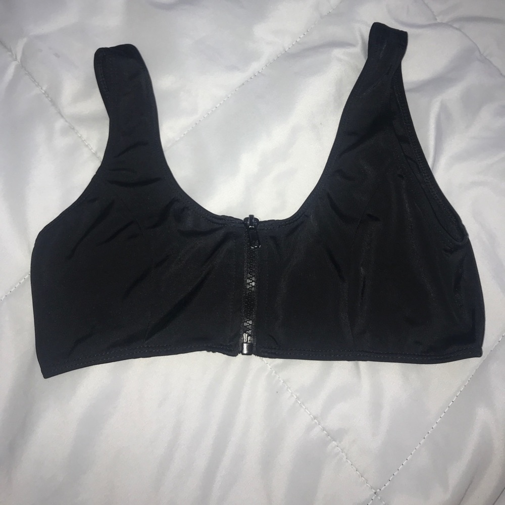Coulborne black zip up bikini top