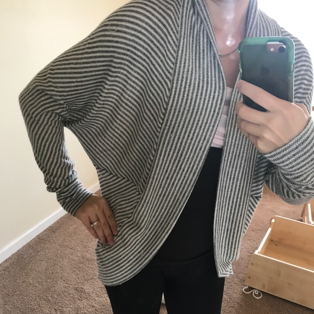 Charlotte Russe Gray and White Stripe Cardigan